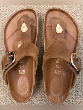 Birkenstock Women's Brown Suede Gizeh Sandals with Big Buckle